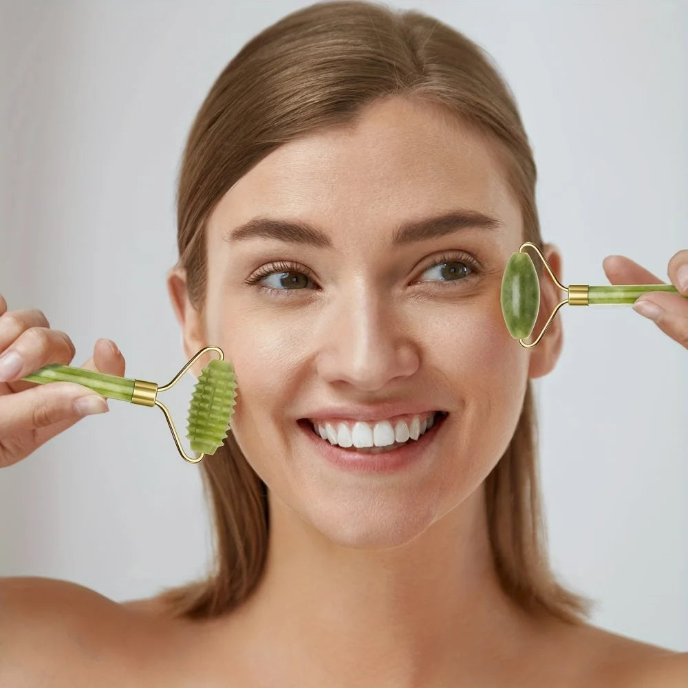 1 Rouleau de jade visage, massage anti-poches et éclat.
