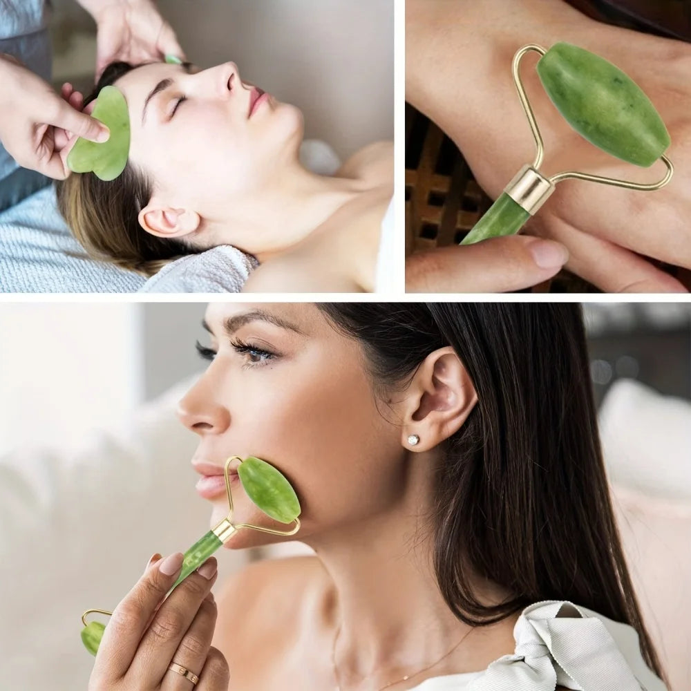 1 Rouleau de jade visage, massage anti-poches et éclat.