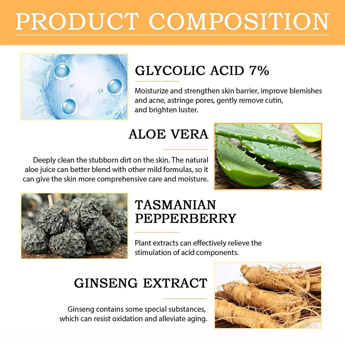 Solution tonique à l'acide glycolique 7% 100ml pour éliminer l'acné et hydrater la peau - Lotion rajeunissante.