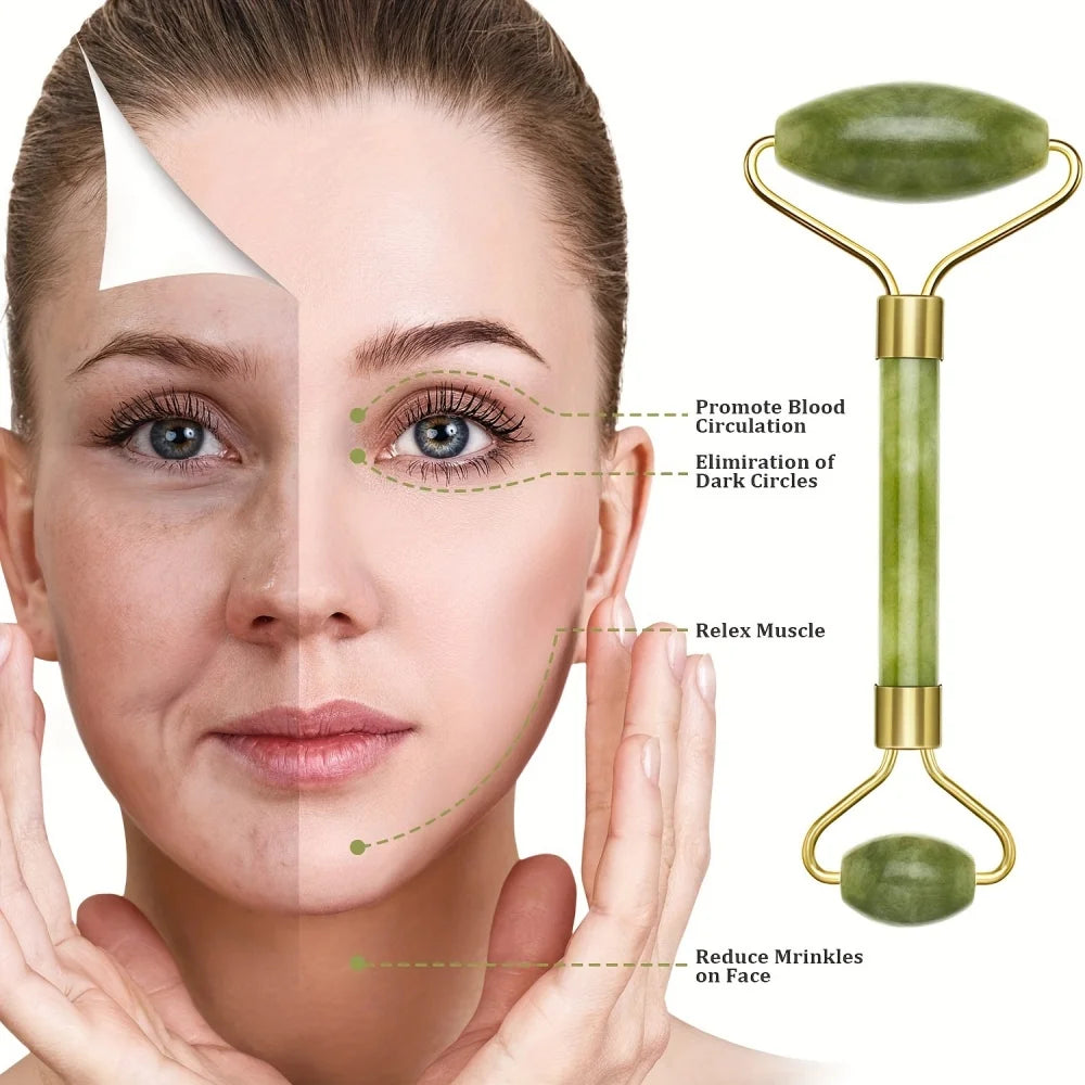 1 Rouleau de jade visage, massage anti-poches et éclat.
